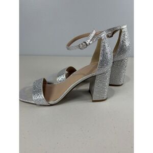 Kelly & Katie Silver Caital‎ Sandal 9M 3 inch Rhinestone Ankle Strap HoCo Prom